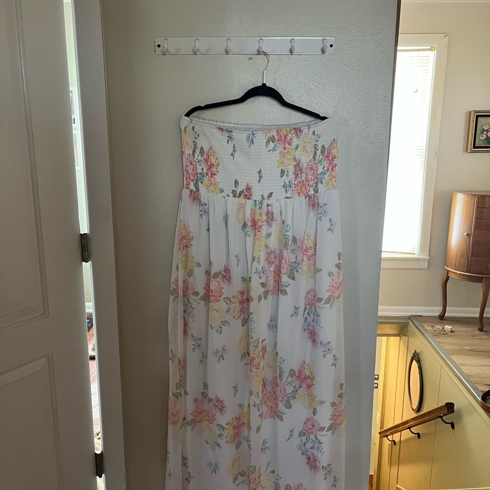 Floral strapless dress - White and Pink